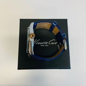 Kenneth Cole Silver Navy Croco Leather Watch